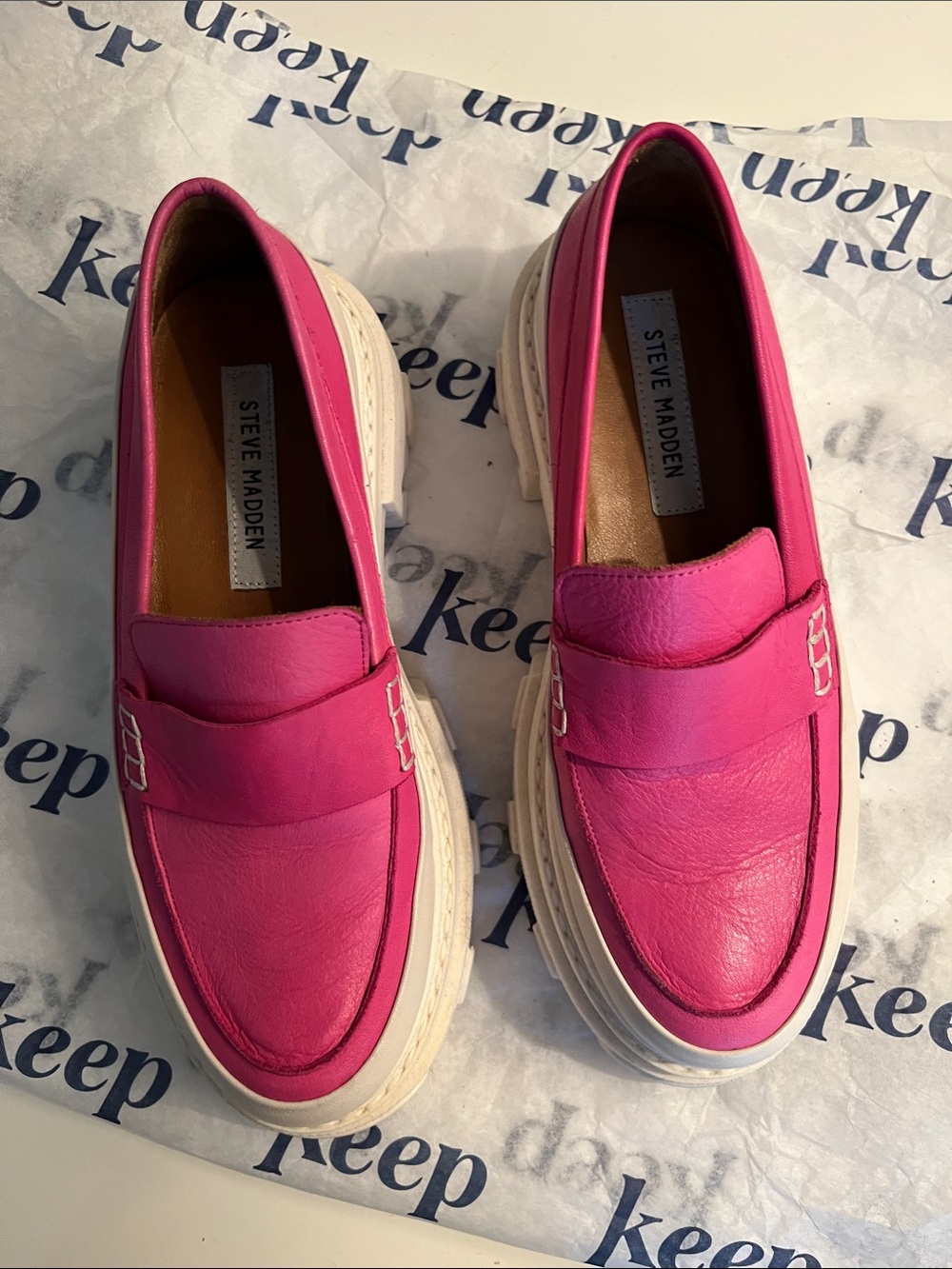 Like new Steve Madden Hot Pink Leather Platform Loafers